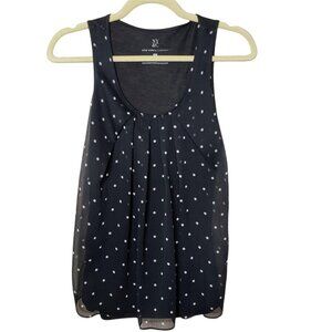 NY & Co Black Polka Dot Sheer‎ Pleated Sleeveless Blouse Size S